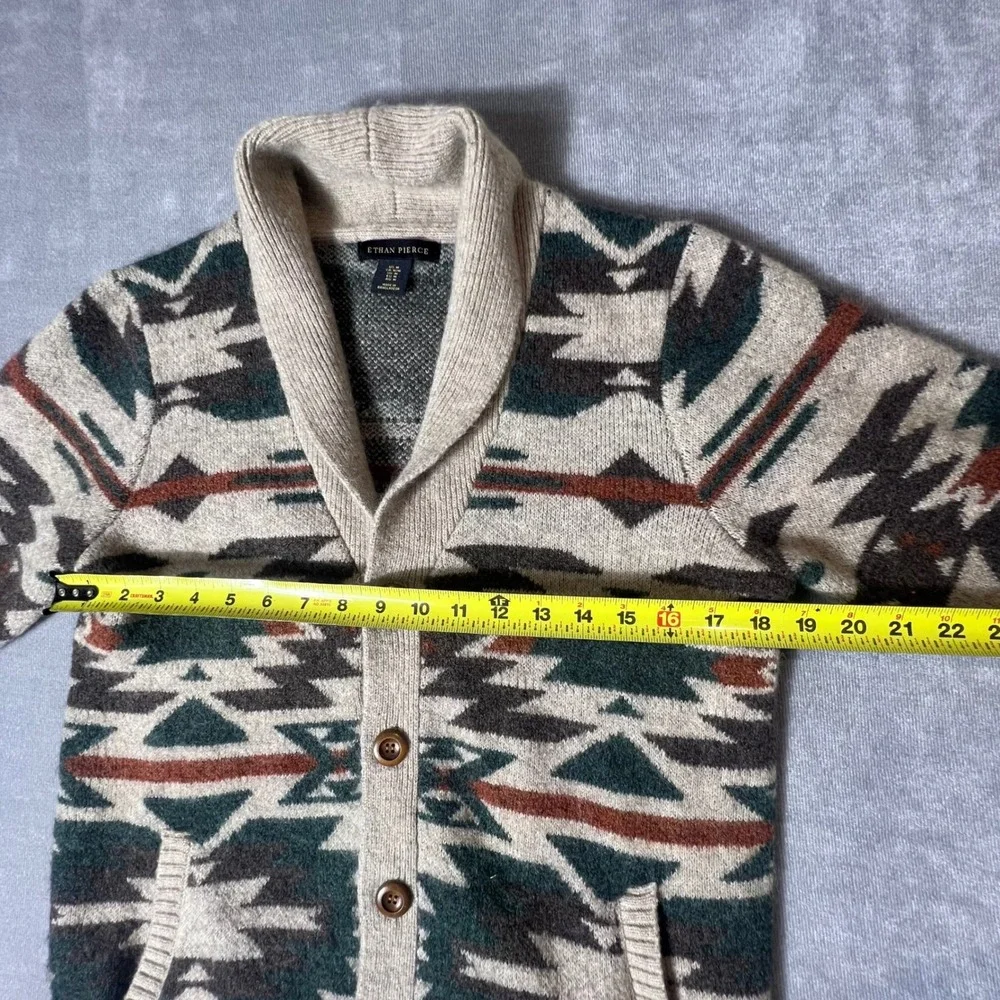 Ethan Pierce Mens Medium Shawl Collar Southwestern Aztek Wool Blend Cardigan